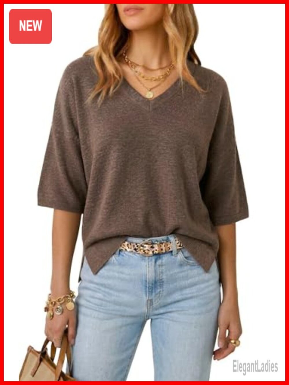 Wool Blend Elbow Sleeve Oversized Casual Summer Sweater